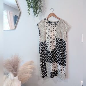 New Johnny Was Silk Black & White Cap-Sleeve Dress Sz. Xs